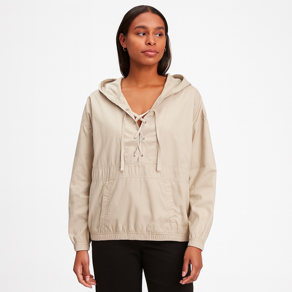 Maurices Lace-Up Hooded Pullover Cotton Jacket Women’s XL Beige Tan Lightweight